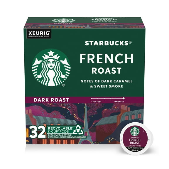 Starbucks French Roast, Hot or Iced Coffee, Dark Roast K-Cup Coffee Pods, 32 Count