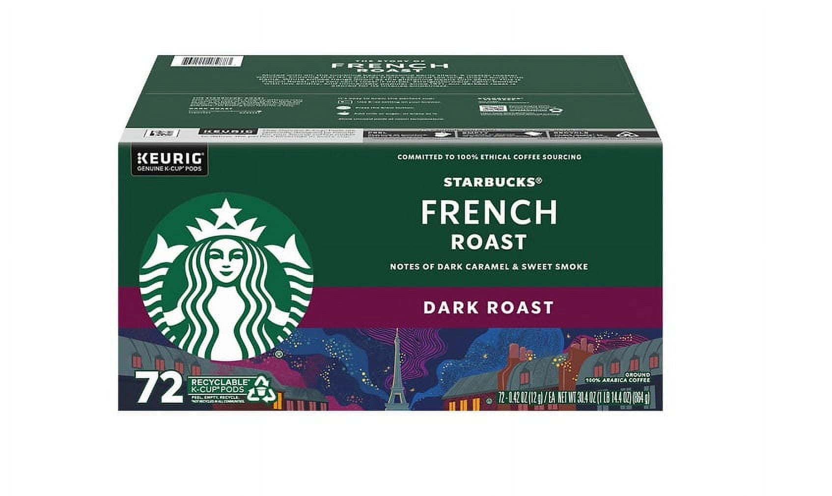 Starbucks French Roast Dark Roast K-Cup Pods for Keurig Brewers, 1 box (72 pods)