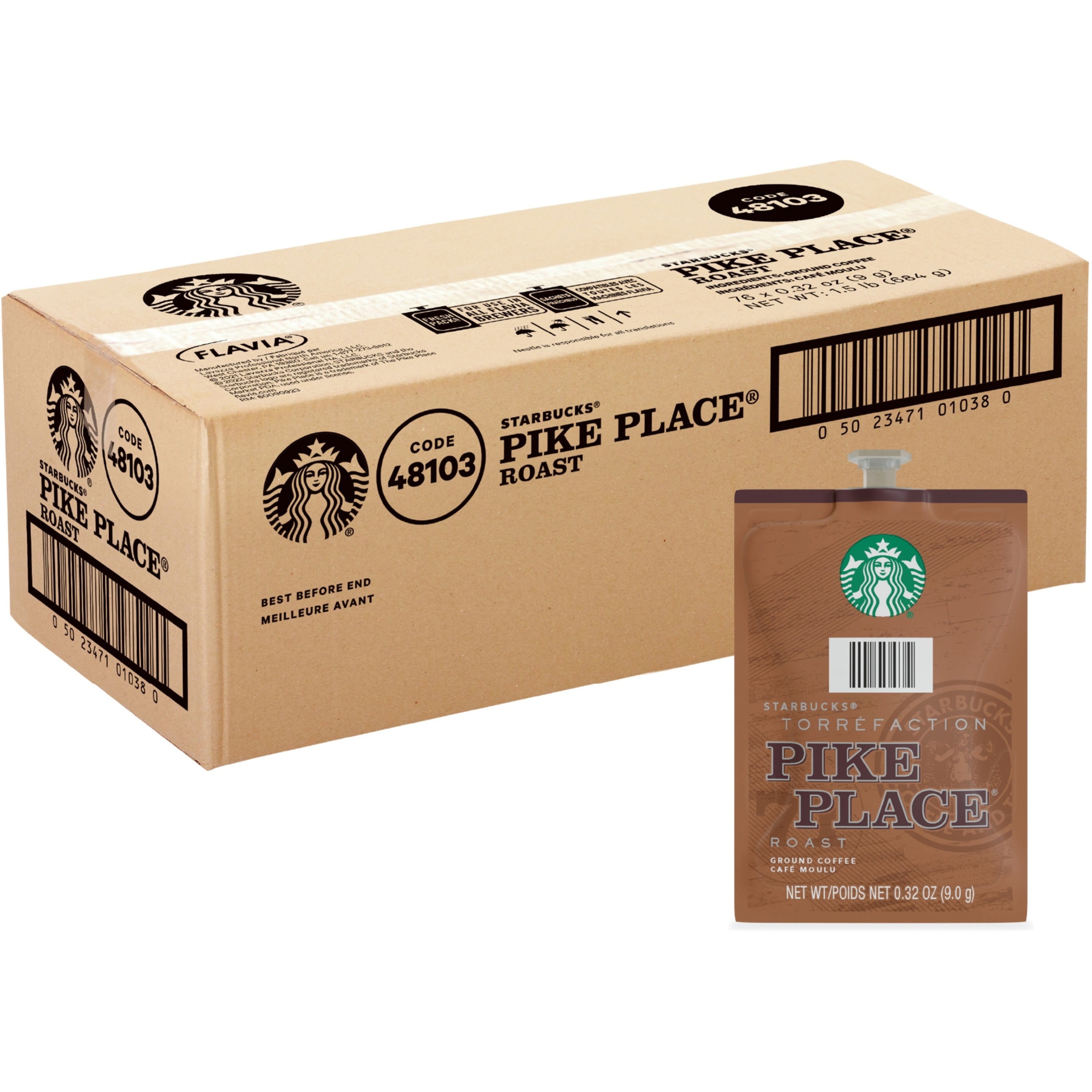 Starbucks Freshpack Pike Place Roast Coffee - Compatible with Flavia Aroma, Flavia Barista, FLAVIA Creation 600, 500, 200, 150, 300 - Medium - 0.3 oz - 76 / Carton