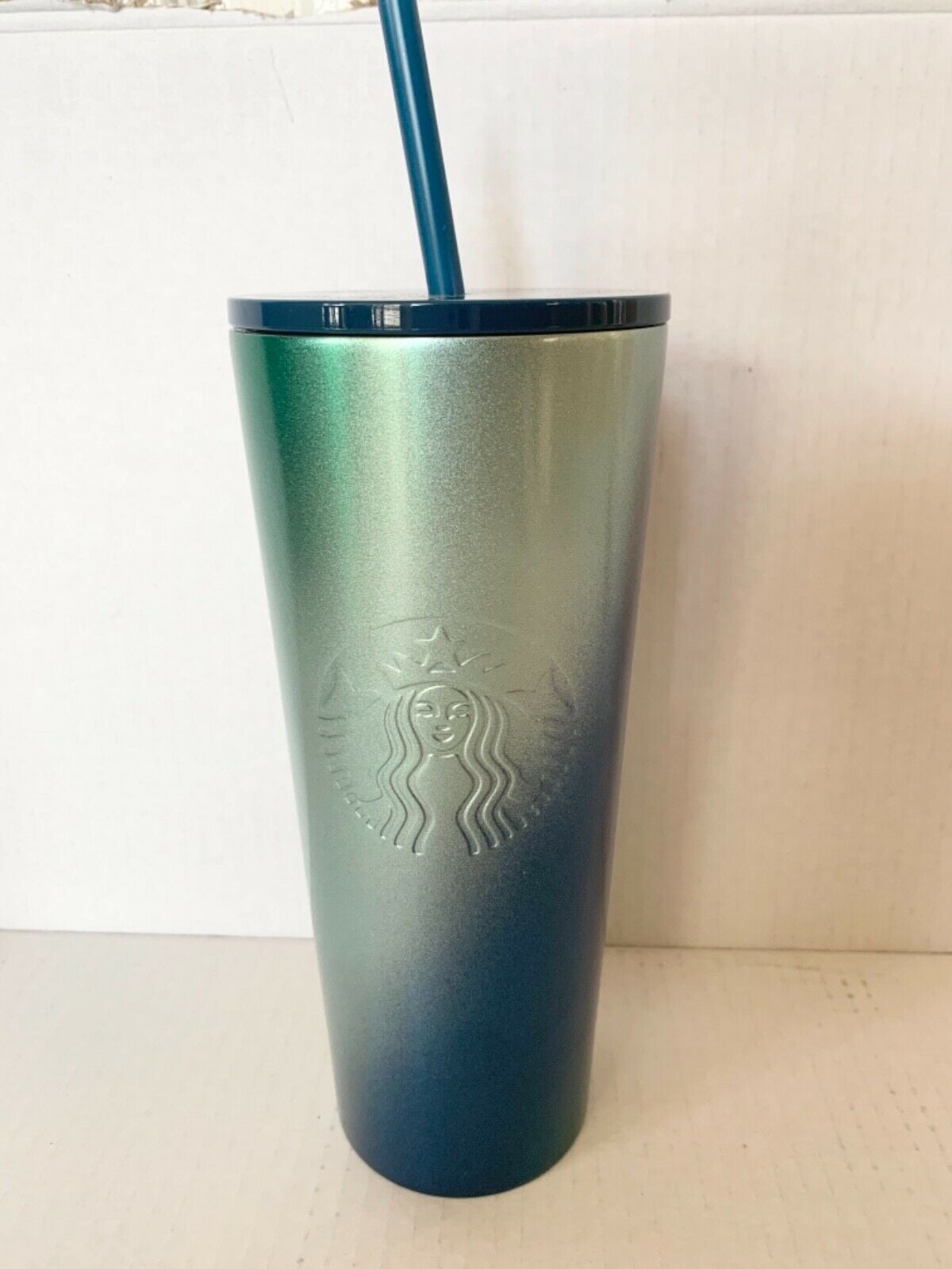 Starbucks Green~Blue~Silver Ombre Stainless Steel Tumbler Cold Cup Coffee  Venti 24 oz 