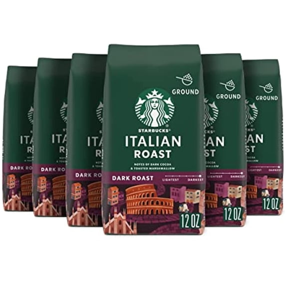 Starbucks Ground Coffee—Dark Roast Coffee—Italian Roast—100% Arabica—6 Bags (12 Oz Each)