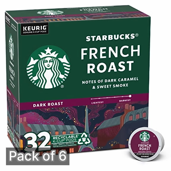 Starbucks Ground Coffee Dark Roast French Roast 32 K-Cups (Pack of 6)