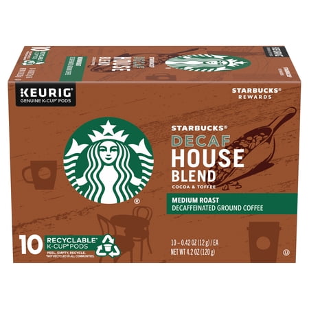 Starbucks Decaf House Blend Coffee K-Cup Pods | Medium Roast | Coffee Pods for Keurig Brewers | 1 Box (10 Pods)