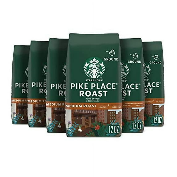 Starbucks Ground Coffee, Medium Roast Coffee, Pike Place Roast, 100% Arabica, 6 bags (12 oz each)