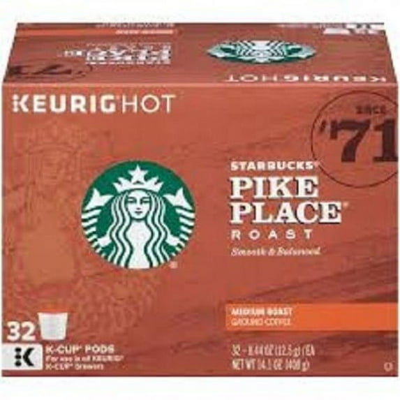 Starbucks Ground Coffee Medium Roast Pike Place Roast 32 K-Cups (Pack of 8)