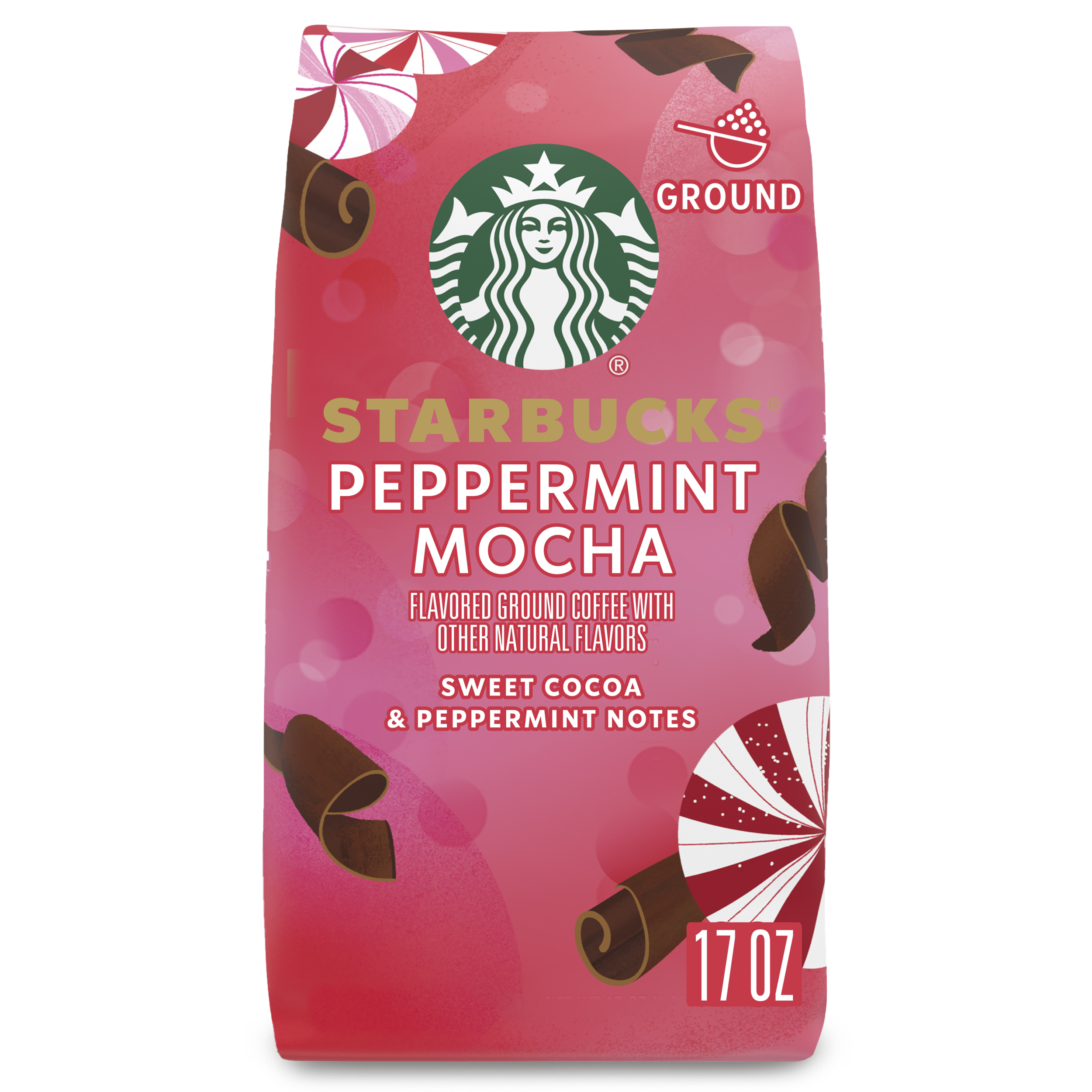 Starbucks Ground Coffee, Peppermint Mocha Flavored Coffee, 1 Bag (17 Oz) - image 1 of 9
