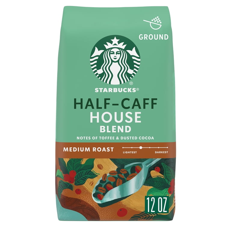 Starbucks Half-Caff House Blend Ground Coffee 12oz with Toffee and