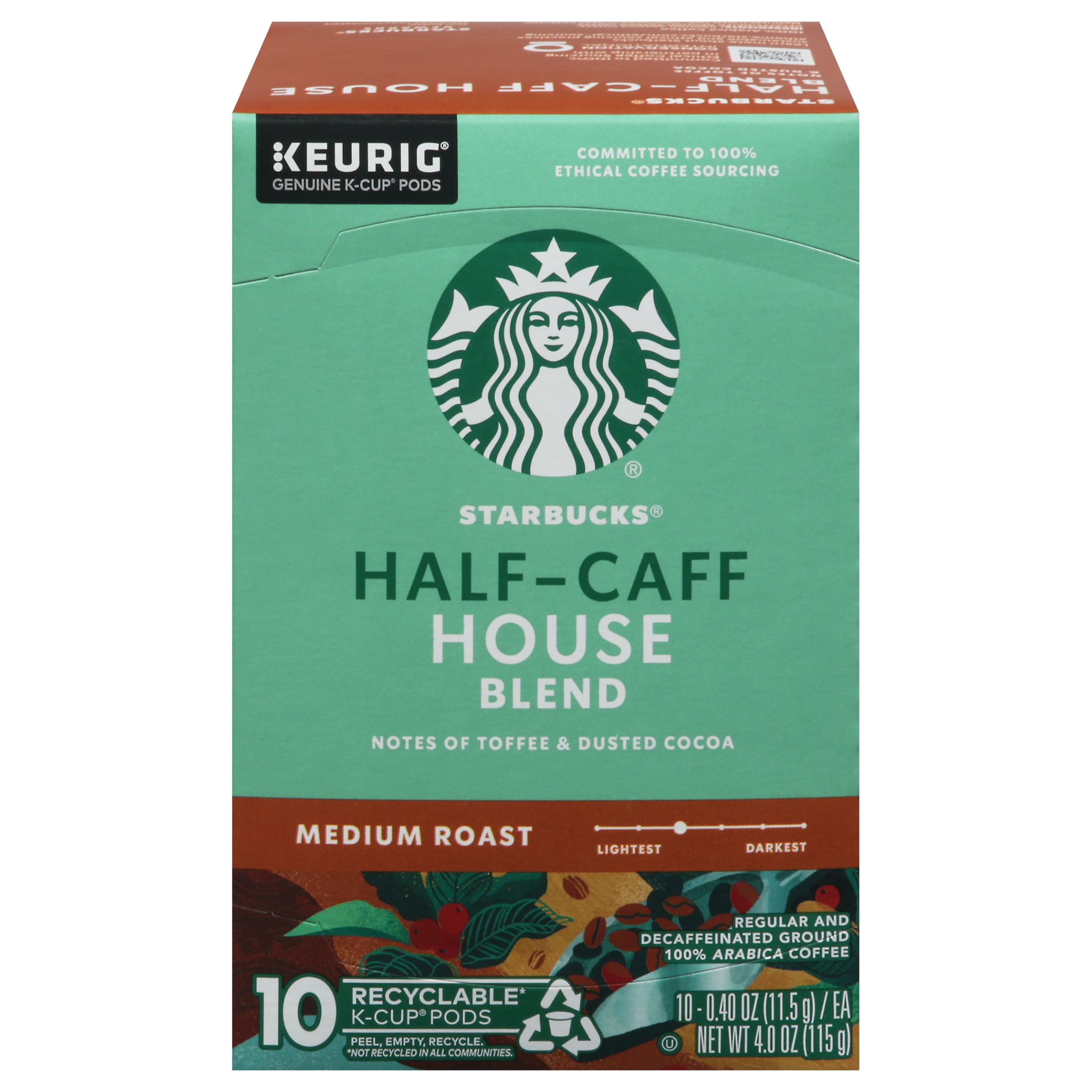 Starbucks HalfCaff House Blend Medium Roast KCup Coffee Pods 1 box