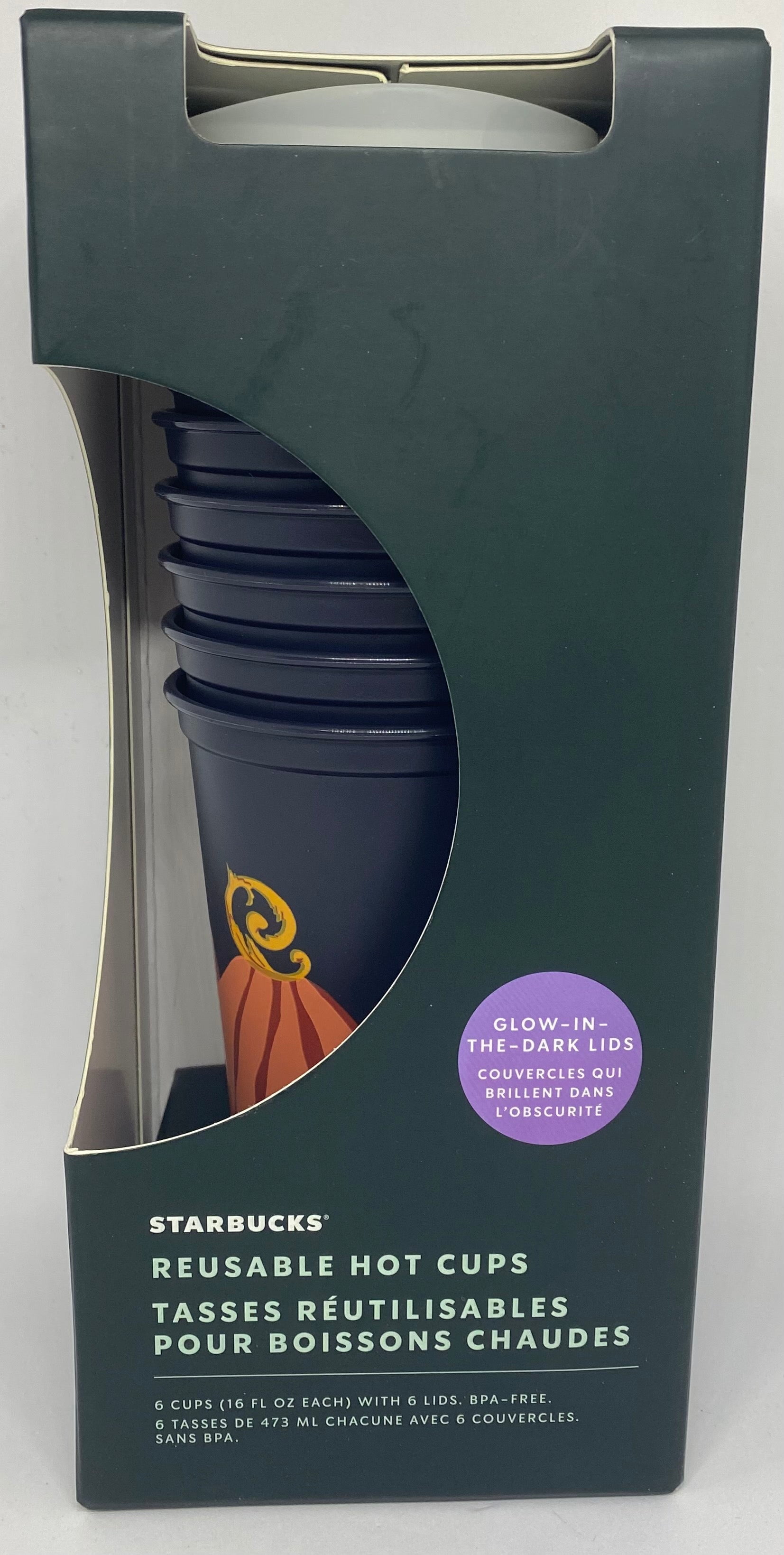 Starbucks Halloween 2021 Glow in the Dark Lids Reusable Cups Set of 6 New w  Box