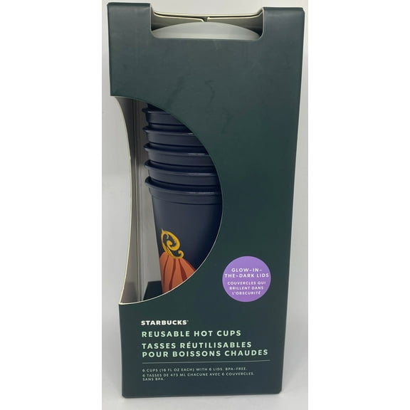 Starbucks Halloween 2021 Glow in the Dark Lids Reusable Cups Set of 6 New w Box