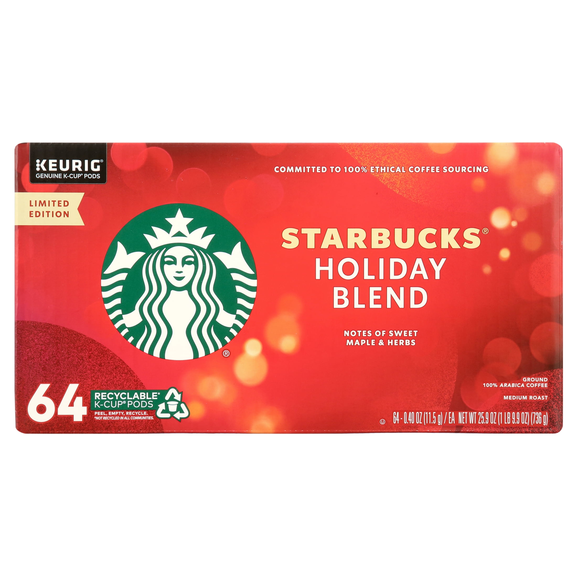Starbucks Medium Roast Holiday Blend Keurig K-Cups Coffee (64 Count