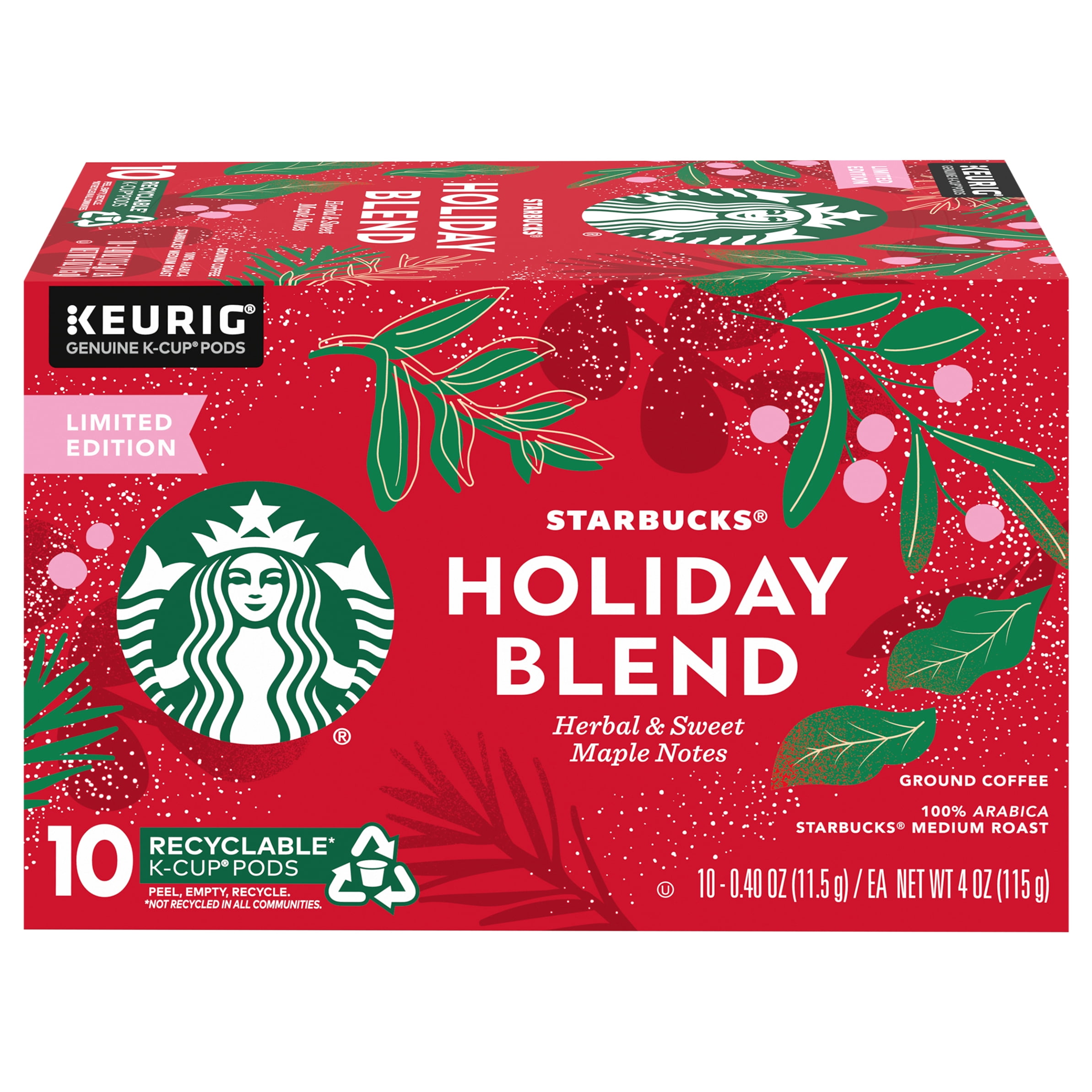 Starbucks Holiday Blend Medium Roast Coffee Keurig K-Cup Pods 10 Count -  Walmart.com