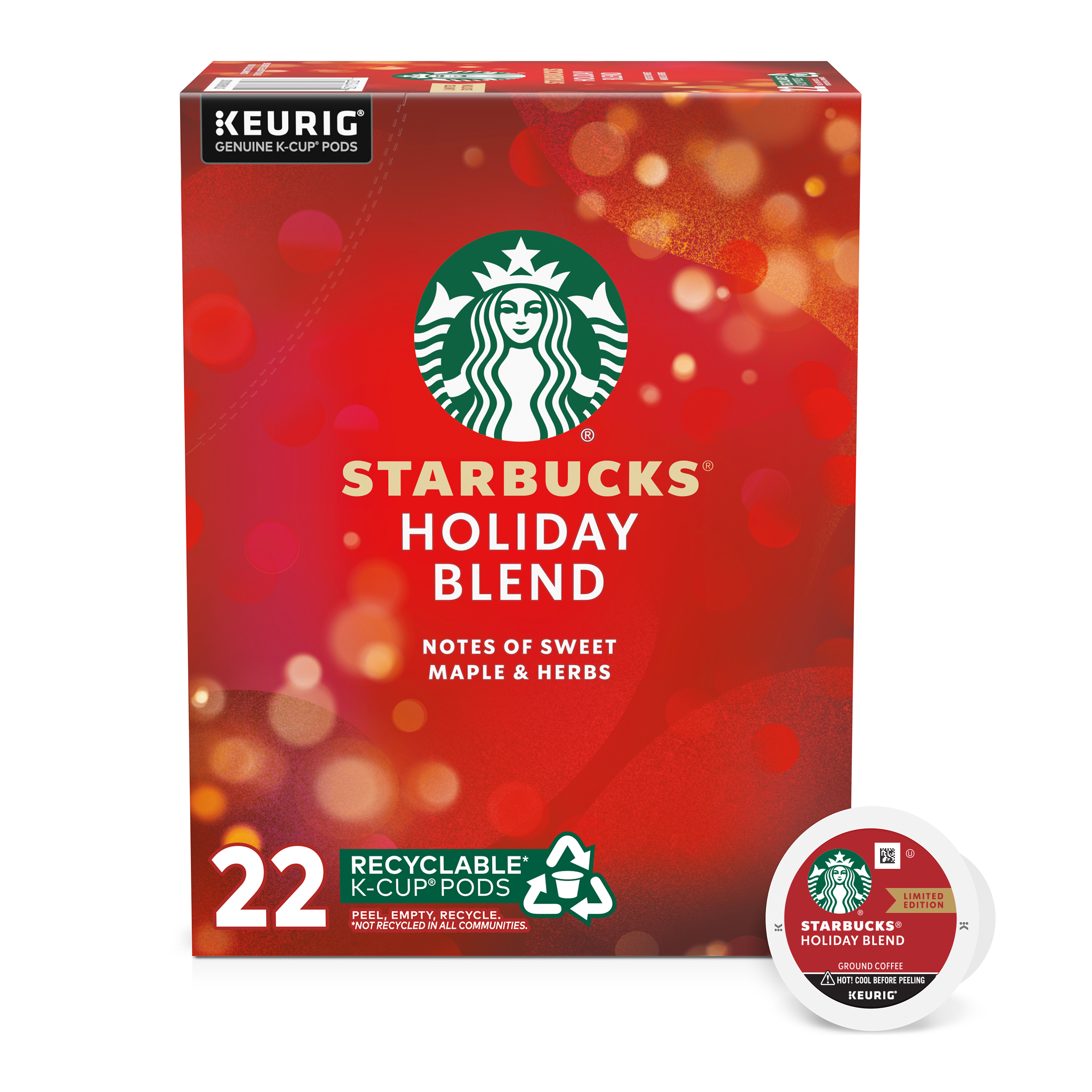 Starbucks Holiday Blend, Medium Roast K-Cup Coffee Pods, 100% Arabica, 1 Box (22 Pods) - image 1 of 9