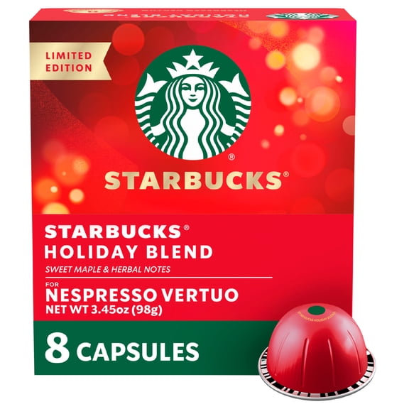 Starbucks Holiday Blend for Nespresso Vertuo, 100% Arabica Coffee, Limited Edition, 8 Coffee Capsules, Medium Roast 3.45 oz