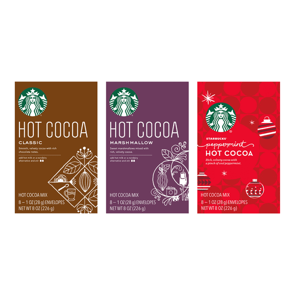 Starbucks Hot Cocoa Mix Packets Variety Pack, 1 Peppermint, 1 Classic, 1 Marshmallow Variety Pack