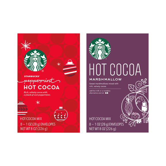 Starbucks Hot Cocoa Mix Variety Pack, Classic Holiday & Marshmallow, 2 Flavors, 8 oz Packs Variety Pack