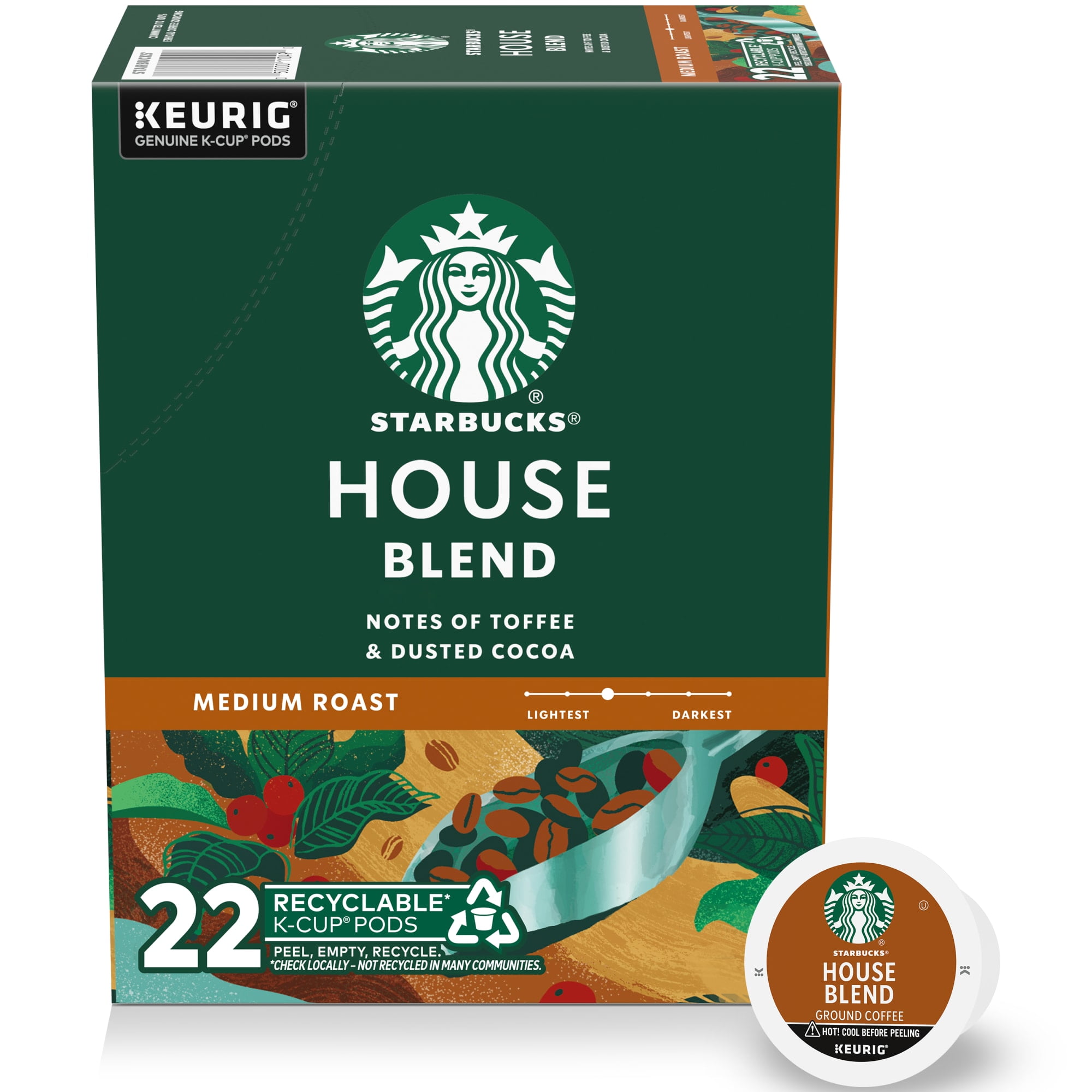 Starbucks House Blend, Medium Roast K-Cup Coffee Pods, 22 Count K Cups