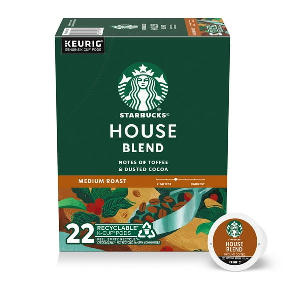 Starbucks House Blend, Hot or Iced Coffee, Medium Roast K-Cup Coffee Pods, 22 Count