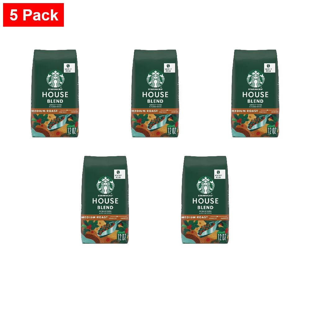 Starbucks House Blend Medium Roast Whole Bean Coffee 12 oz - 5 Pack