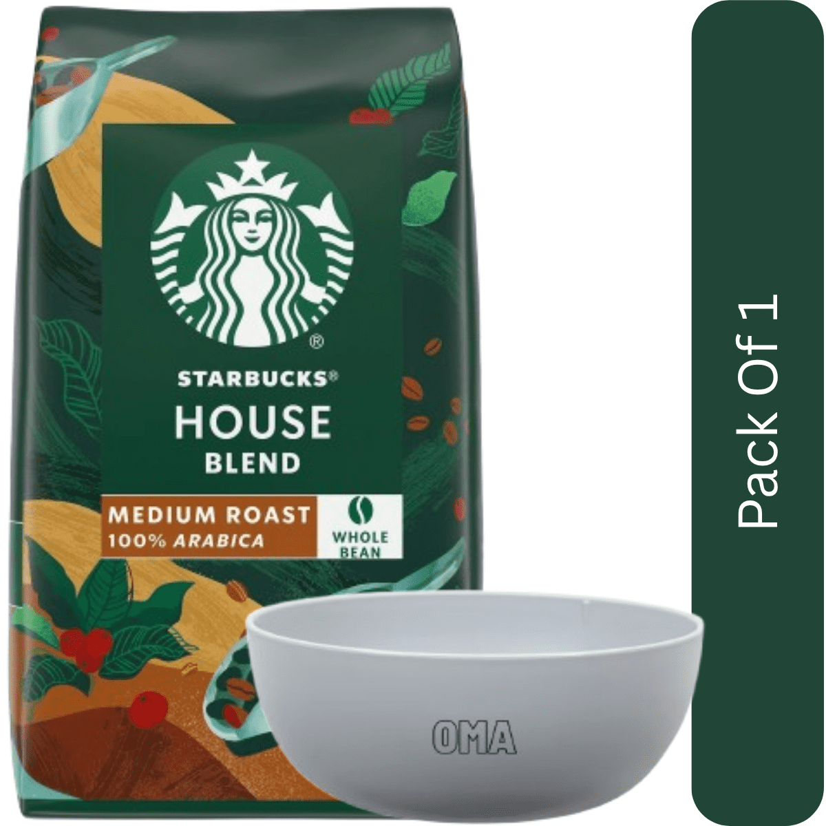 Starbucks House Blend Medium Roast Whole Bean Coffee, 40 oz. with white bowl by OMA