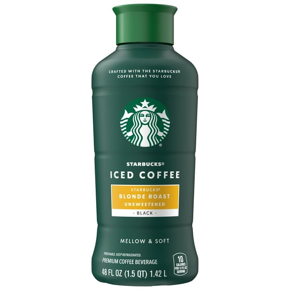 Starbucks Unsweetened Iced Coffee Beverage - Blonde Roast, 48 fl oz Bottle, Made with Rich Cow Milk, OU Kosher Dairy