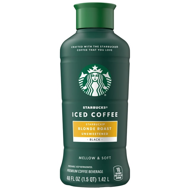 Starbucks Iced Coffee Premium Coffee Beverage Unsweetened Blonde Roast 48 fl oz Bottle