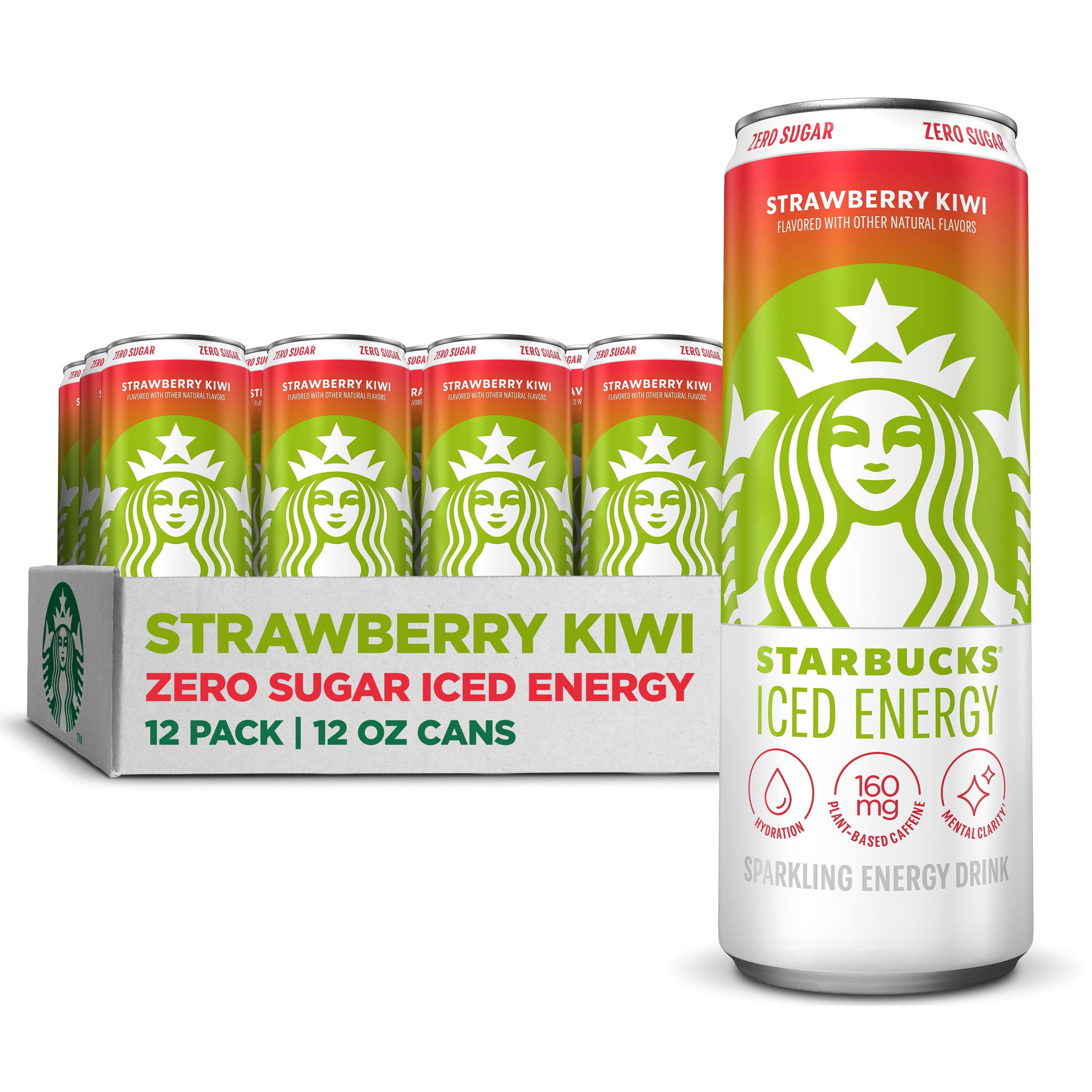 Starbucks Iced Energy Drink, Strawberry Kiwi, Zero Sugar Energy Drink, 12 oz Cans, pack of 12