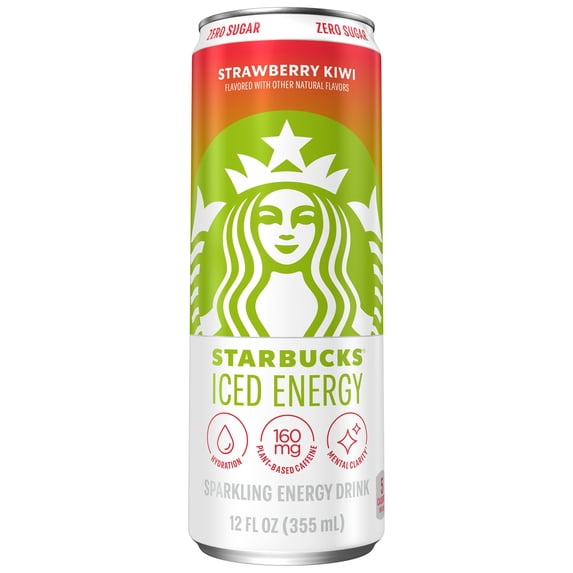 Starbucks Iced Energy Zero Sugar Strawberry Kiwi flavor Sparkling Energy Drink, 12 fl oz Can