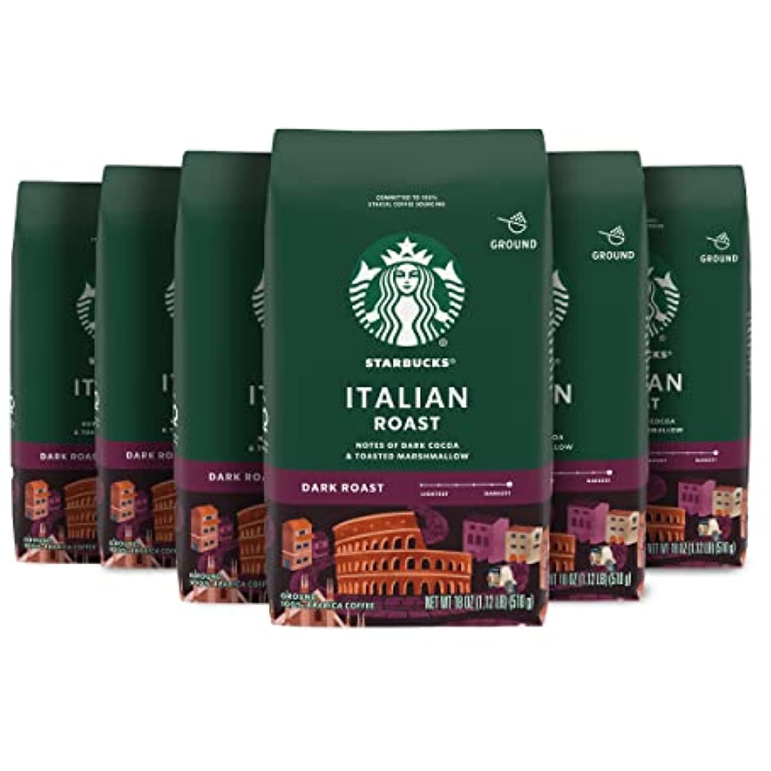 Starbucks Italian Dark Roast Ground Coffee, 18 Ounce (Pack Of 6)