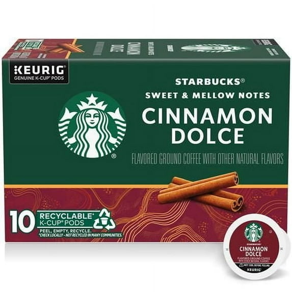Starbucks K-Cup Coffee Pods, Cinnamon Dolce Flavored Coffee, Naturally Flavored, 100% Arabica, 1 Box (10 Pods) - Pack of 2