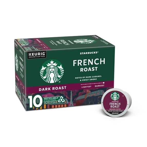 Starbucks K-Cup Coffee Pods, Dark Roast Coffee, French Roast, 100% Arabica, 1 Box (10 Pods)