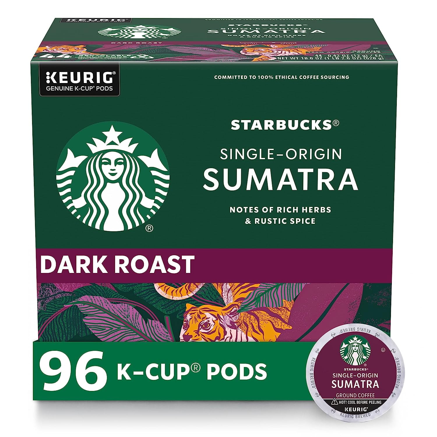 Starbucks KCup Dark Roast Coffee Pods, Sumatra Blend for Keurig