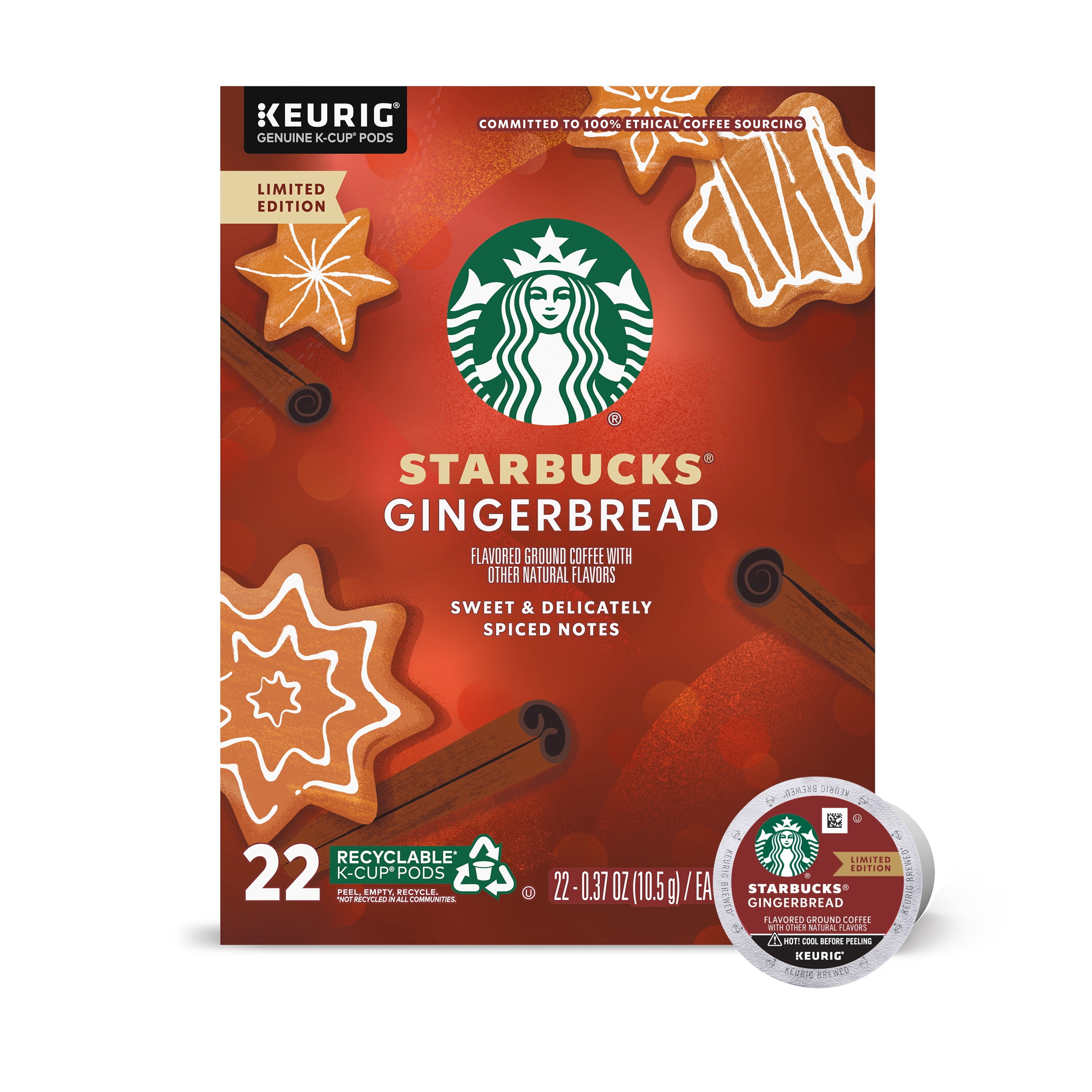 (2 pack) Starbucks KCup Coffee Pods, Gingerbread Naturally Flavored