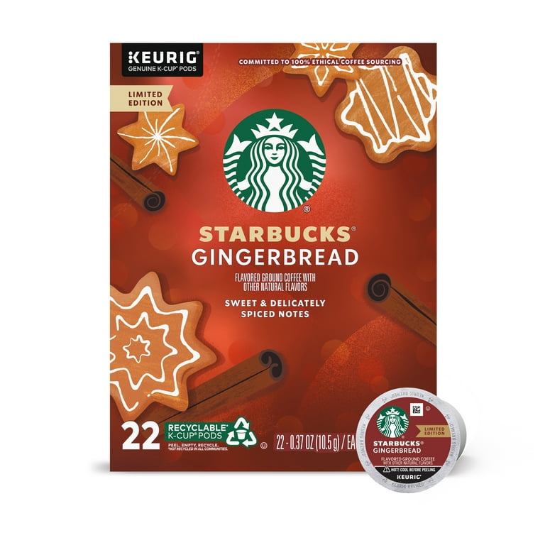 Starbucks Coffee Company Holiday Limited Edition Gingerbread Coffee K Cups  Pods - 22 Count - 1 Box