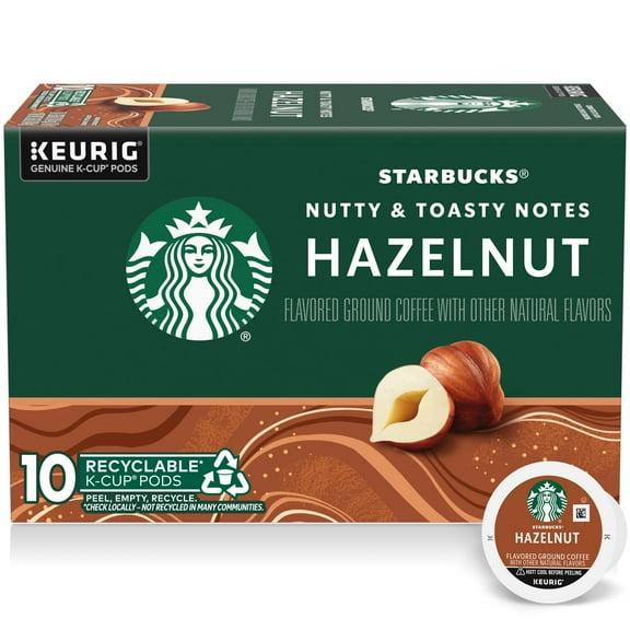 Starbucks K-Cup Coffee Pods, Hazelnut Flavored Coffee, Naturally Flavored, 100% Arabica, 1 Box (10 Pods) Packaging May Vary