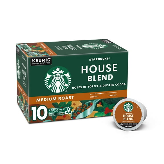 Starbucks K-Cup Coffee PodsMedium Roast CoffeeHouse Blend100% Arabica1 Box (10 Pods)