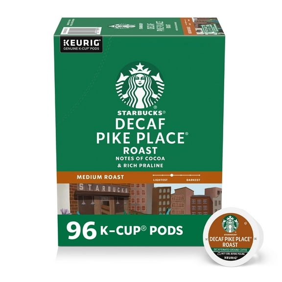 Starbucks K-Cup Coffee Pods, Medium Roast Hot or Iced Coffee, Decaf Pike Place Roast, 96 Keurig Pods 