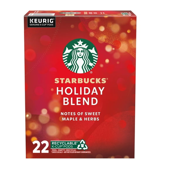 Starbucks K-Cup Coffee Pods, Medium Roast, Starbucks Holiday Blend, Coffee for Keurig Brewers, 100% Arabica, 1 Box (22 Pods)