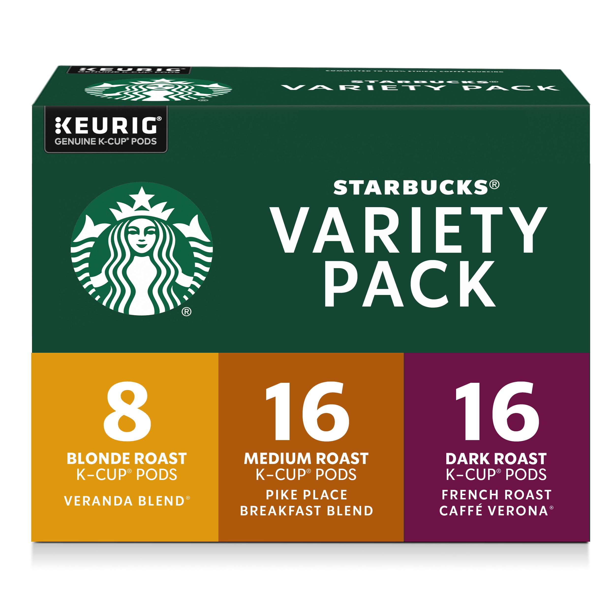 Starbucks K-Cup Coffee Pods, Starbucks Blonde, Medium and Dark Roast Hot or Iced Coffee, Variety Pack, 40 Keurig Pods