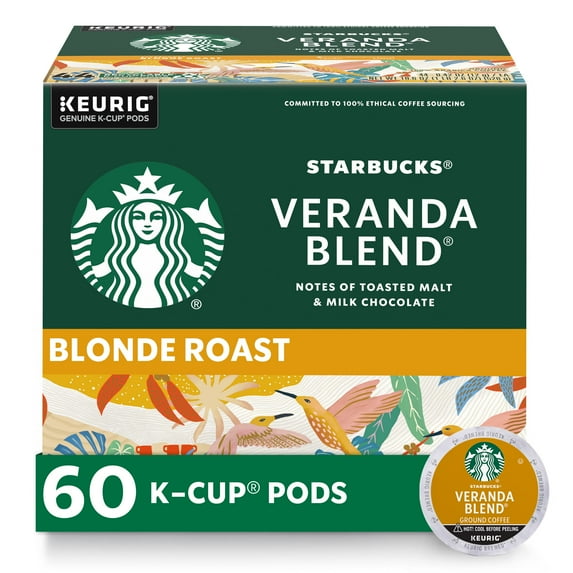 Starbucks K-Cup Coffee Pods—Starbucks Blonde Roast Coffee—Veranda Blend For Keurig Brewers—100% Arabica—6 Boxes (60 Pods Total)