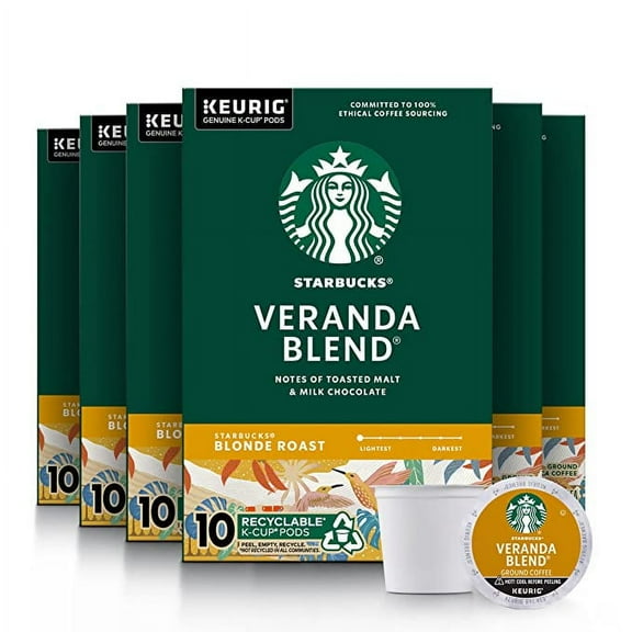 Starbucks K-Cup Coffee PodsStarbucks Blonde Roast CoffeeVeranda Blend for Keurig Brewers100% Arabica6 boxes (60 pods total)