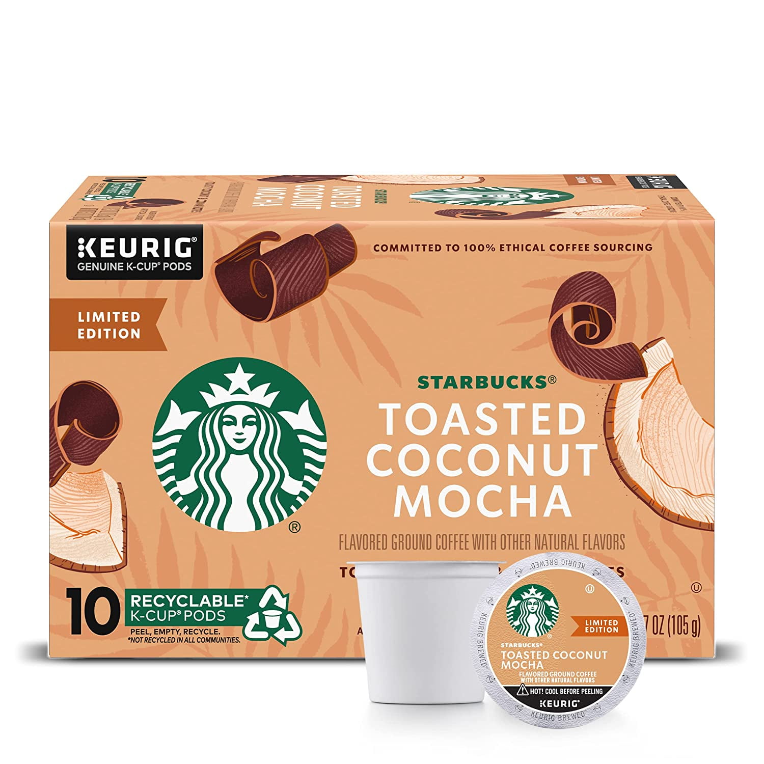 Starbucks K-Cup Coffee Pods, Toasted Coconut Mocha Flavored Coffee, 100% Arabica, Naturally Flavored, Limited Edition, 10 Pods