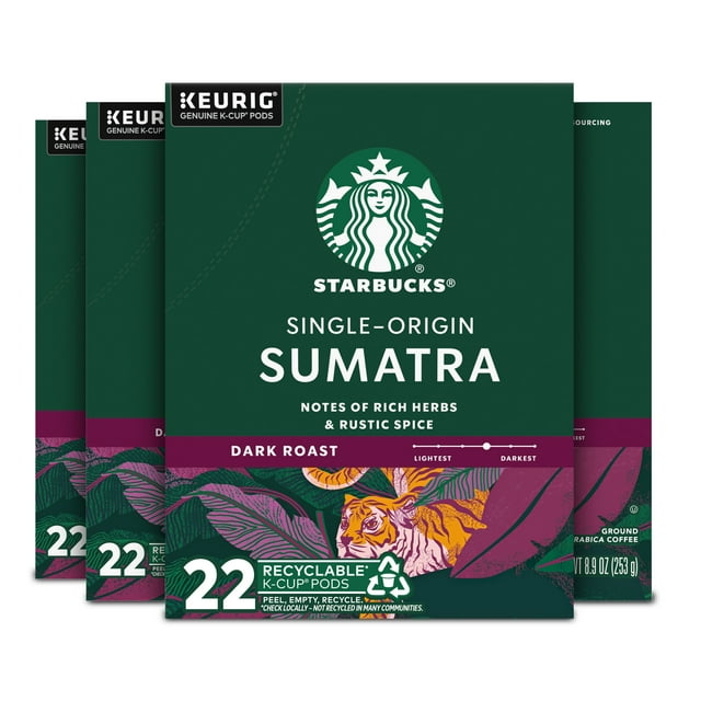 Starbucks Single-Origin Sumatra, Dark Roast Keurig K-Cup Coffee Pods, 100% Arabica, 88 Count