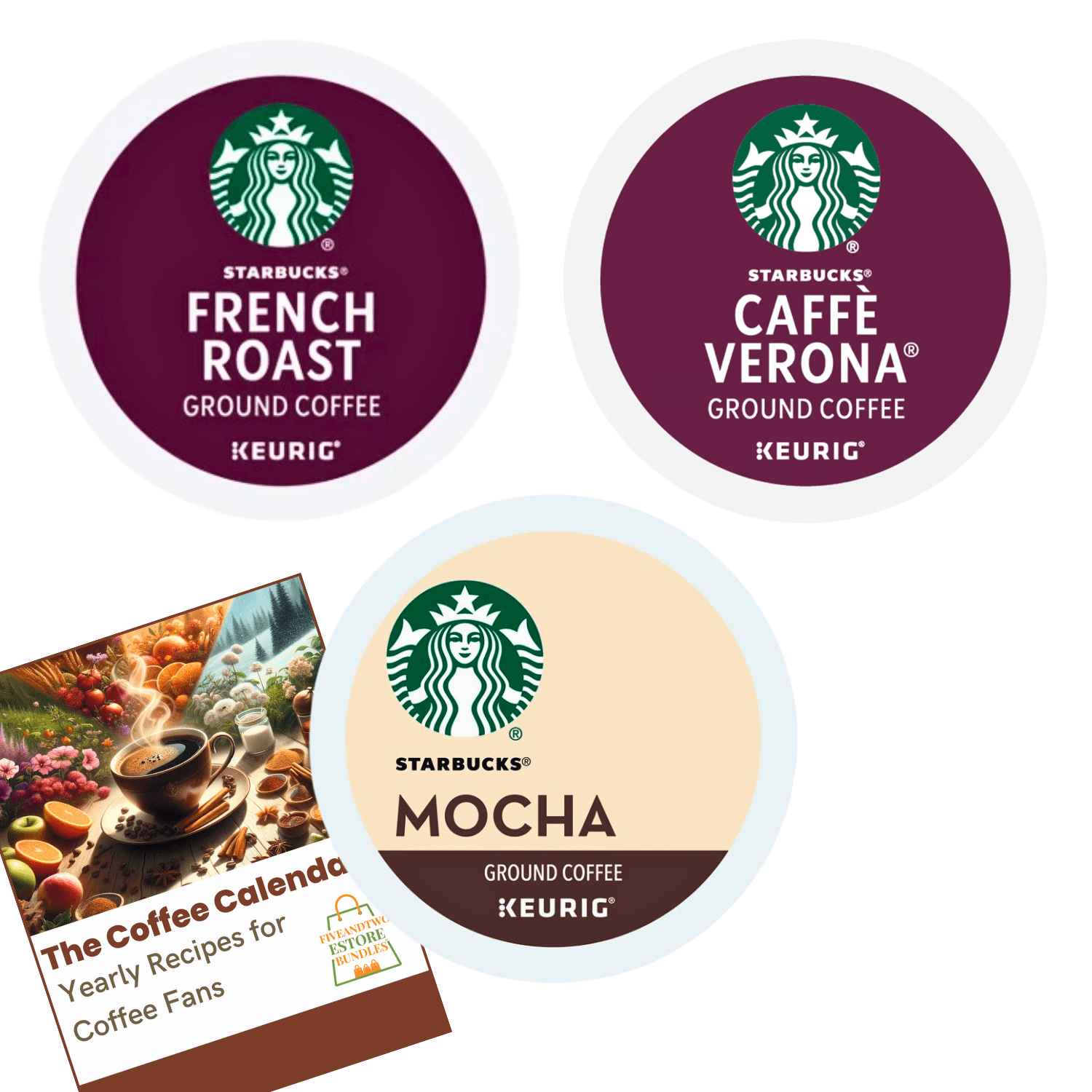 Starbucks K Cups Coffee Variety Pack, 30pcs – French Roast, Café Verona Dark Roast, Mocha Flavored Coffee Pods – Keurig Compatible + Coffee Recipe eBook, K Cups Coffee Variety Pack