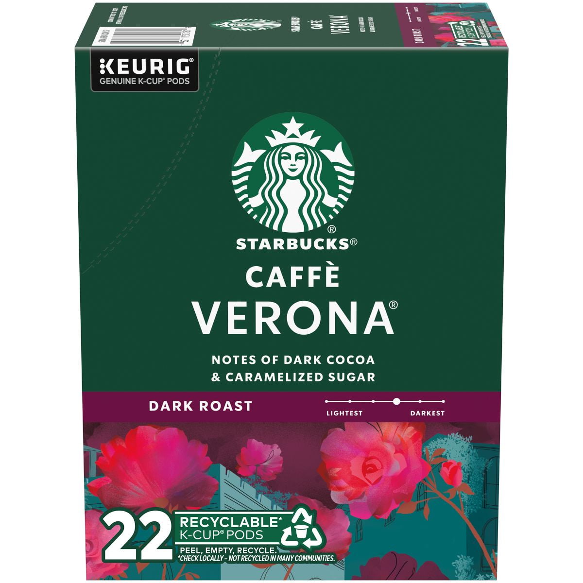 Starbucks Keurig Caffe Verona Dark Roast Coffee Pods - 22 K-Cups - Pack of 2