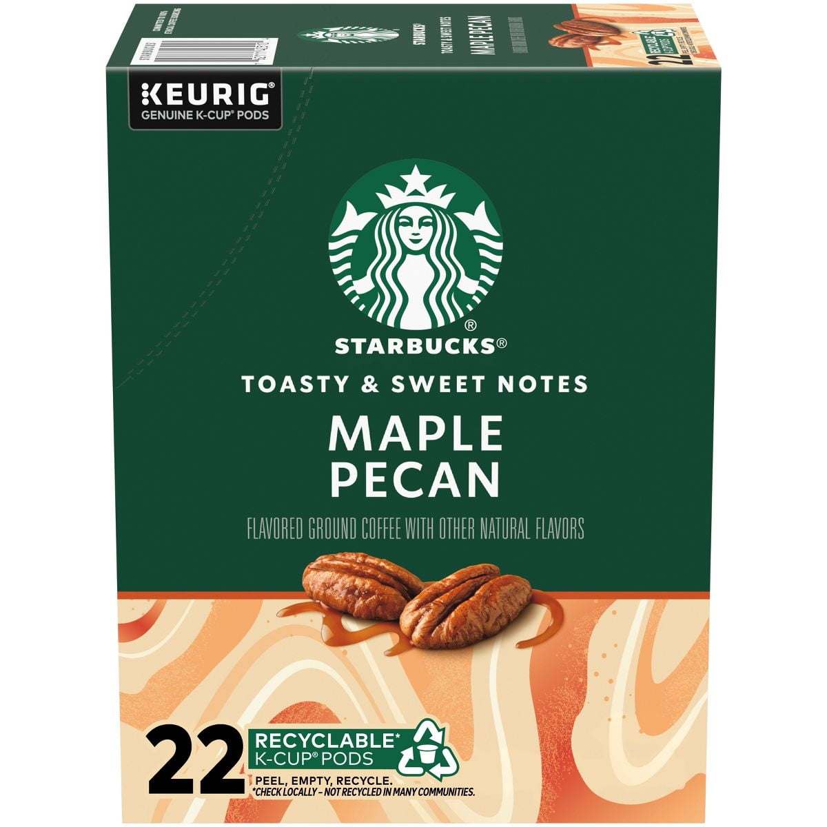 Starbucks Keurig Maple Pecan Maple Light Roast Coffee Pods - 22 K-Cups - Pack of 2