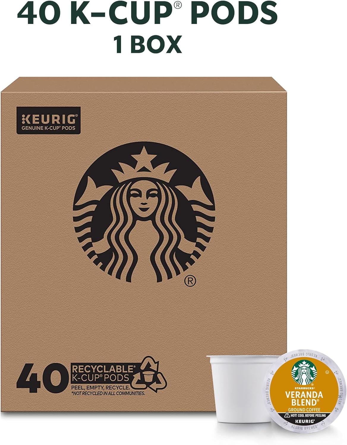 Starbucks Light Roast K-Cup Coffee Pods — Veranda for Keurig Brewers — 1 box (40 pods)