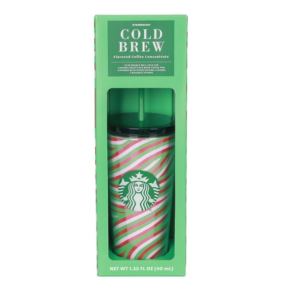 Starbucks Limited Edition 16oz Double Wall Tumbler Cold To Go Cup with Cold Brew Coffee + 2 Extra Straws - Holiday Cheerful Stripes