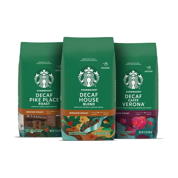 Starbucks Medium & Dark Roast Decaf Ground CoffeeVariety Pack3 Bags (12 Oz Each)