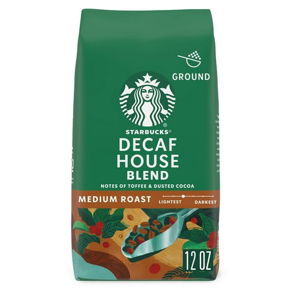 Starbucks Ground Coffee, Medium Roast Coffee, Decaf House Blend, 100% Arabica, 1 Bag (12 Oz)